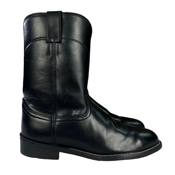 Justin Classic Roper Leather Western Cowboy‎ Boots Round Toe Mens Size 8.5 - Picture 1 of 13